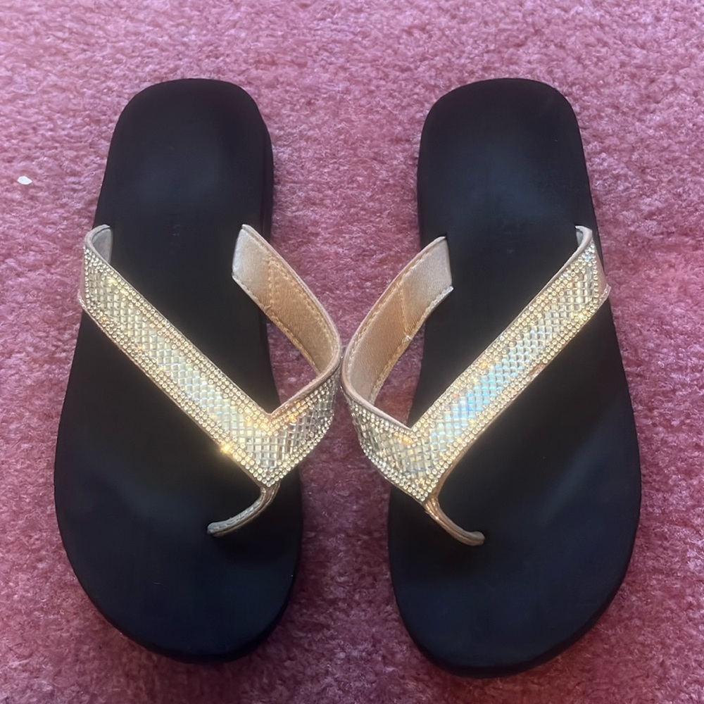 Black with Silver Rhinestone Flip Flops